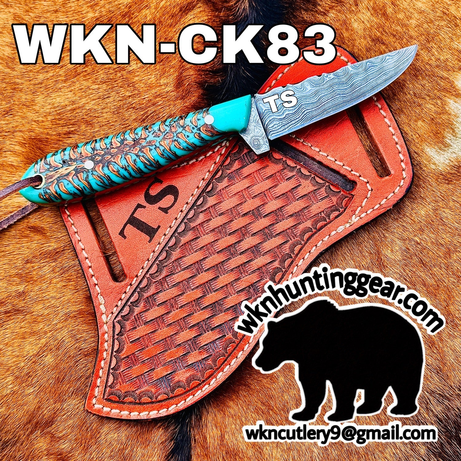 Turquoise Stag Resin Drop Point Knife with product detail, view 2
