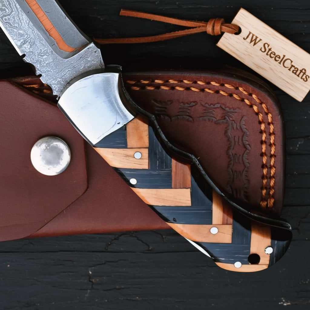 Timberline Trapper Damascus Folding Knife by JW SteelCrafts, alternate view 2