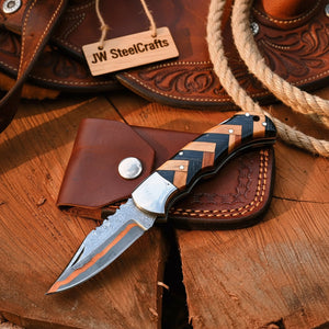 Timberline Trapper Damascus Folding Knife by JW SteelCrafts