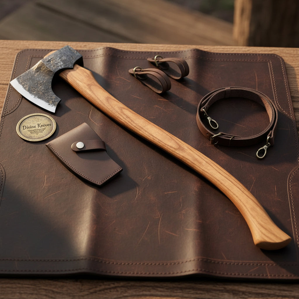 Hand-Forged Carving Axe with Ash Handle & Wooden Wedge