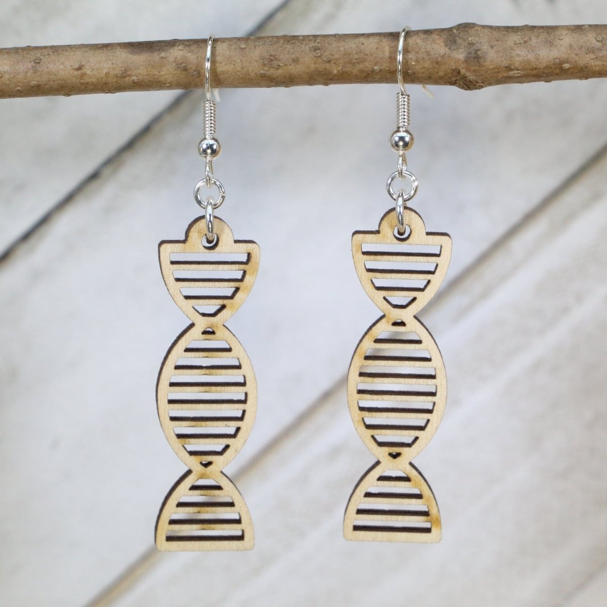 DNA Double Helix Wooden Dangle Earrings | Science Jewelry