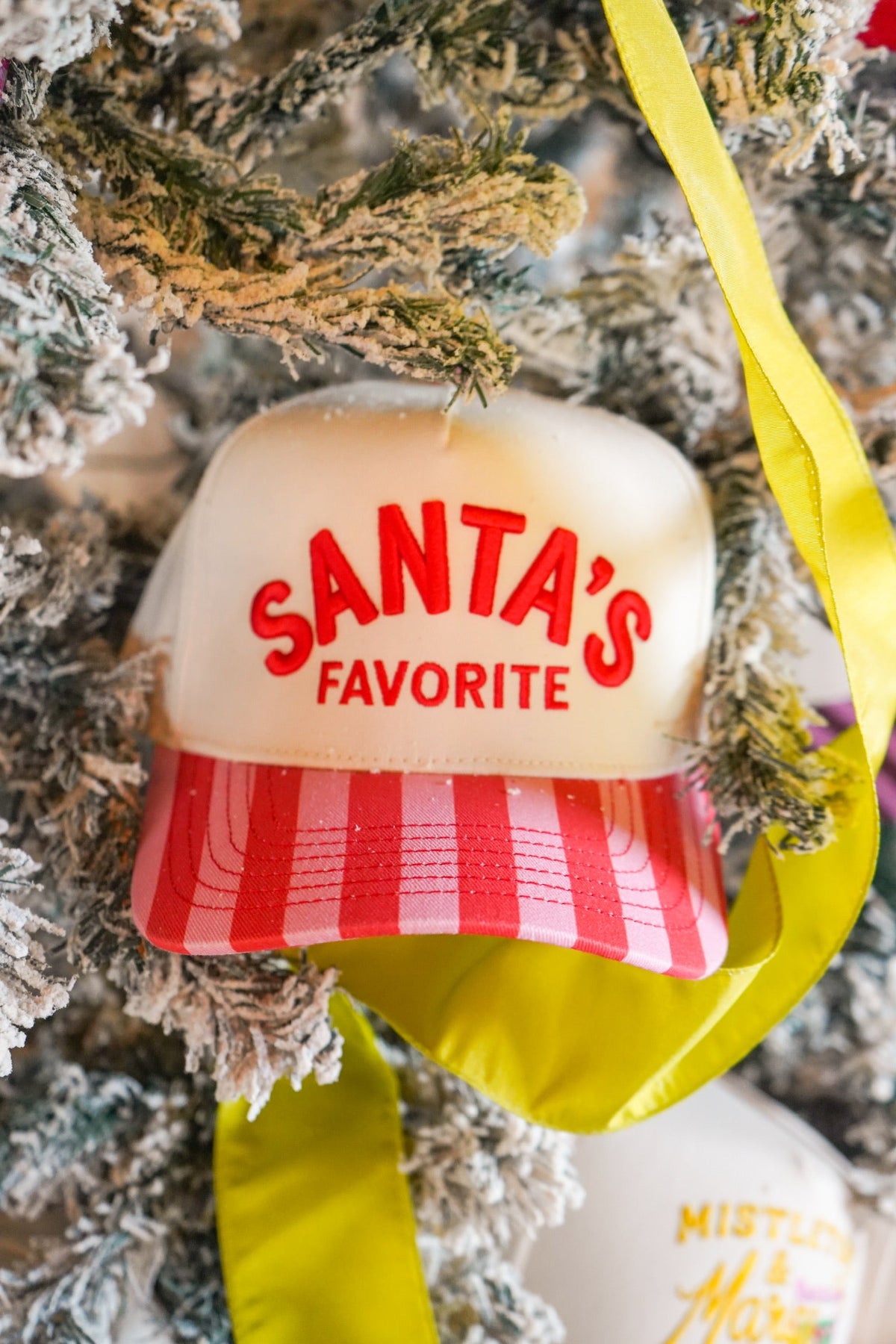 Santa's Favorite - Pink & Red Stripe Trucker Hat by KenzKustomz, view 1