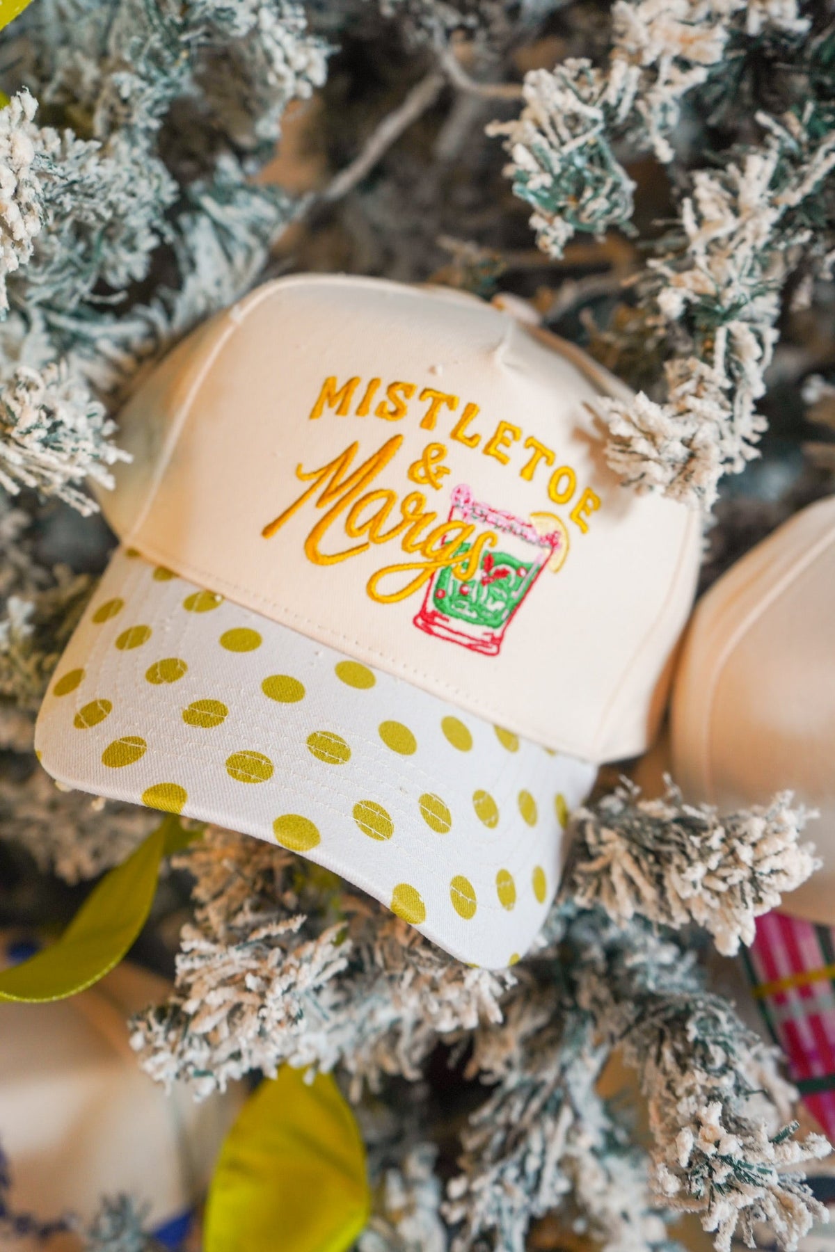 Mistletoe & Margs - Chartreuse Polka Dot Trucker Hat by KenzKustomz, view 7