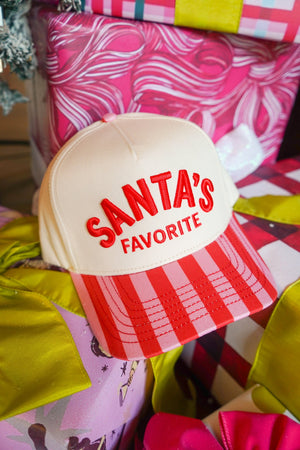 Santa's Favorite - Pink & Red Stripe Trucker Hat by KenzKustomz, view 3
