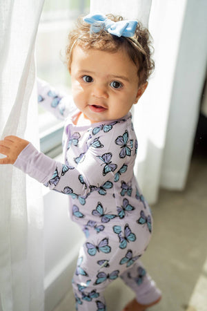 Purple Butterflies Zippy | Convertible Bamboo Zip-Up Romper PJ 🦋💜 by Boosh Baby image 1
