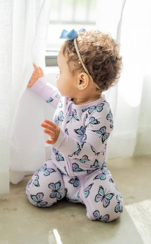 Purple Butterflies Zippy | Convertible Bamboo Zip-Up Romper PJ 🦋💜 by Boosh Baby image 2