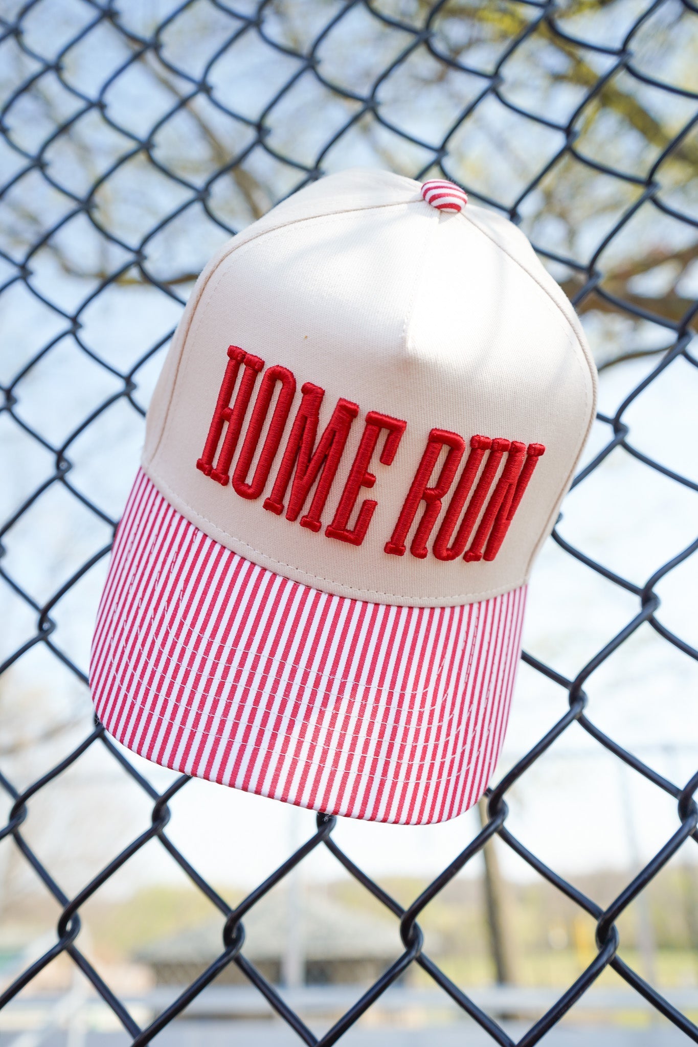 Homerun - Red Striped Trucker Hat by KenzKustomz, Southern lifestyle apparel detail photo 4