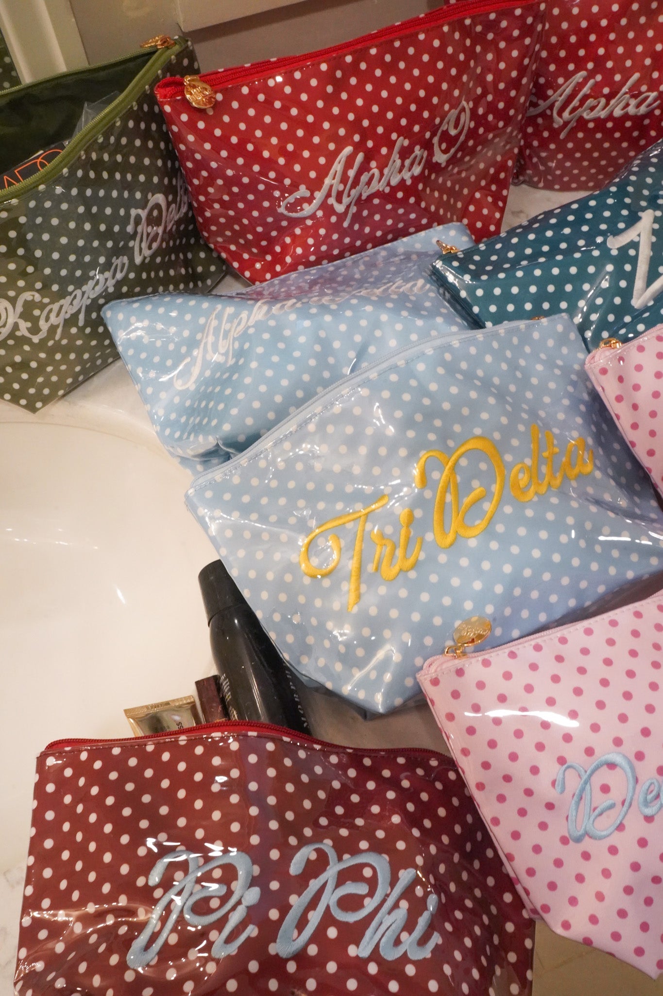Sorority Greek Clear Coat Toiletry Bag by KenzKustomz product view 12