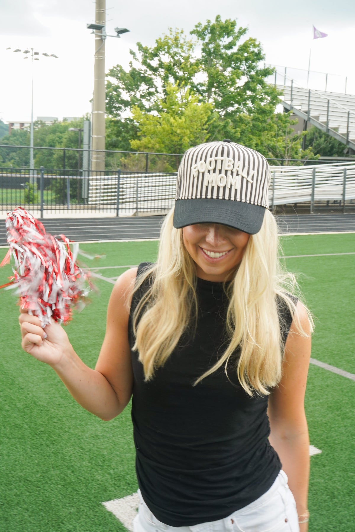 Football Mom - Stripe Trucker Hat by KenzKustomz, view 2