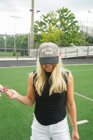 Football Mom - Stripe Trucker Hat by KenzKustomz, view 5