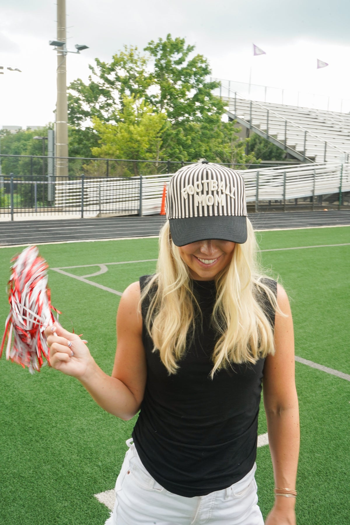 Football Mom - Stripe Trucker Hat by KenzKustomz, view 7