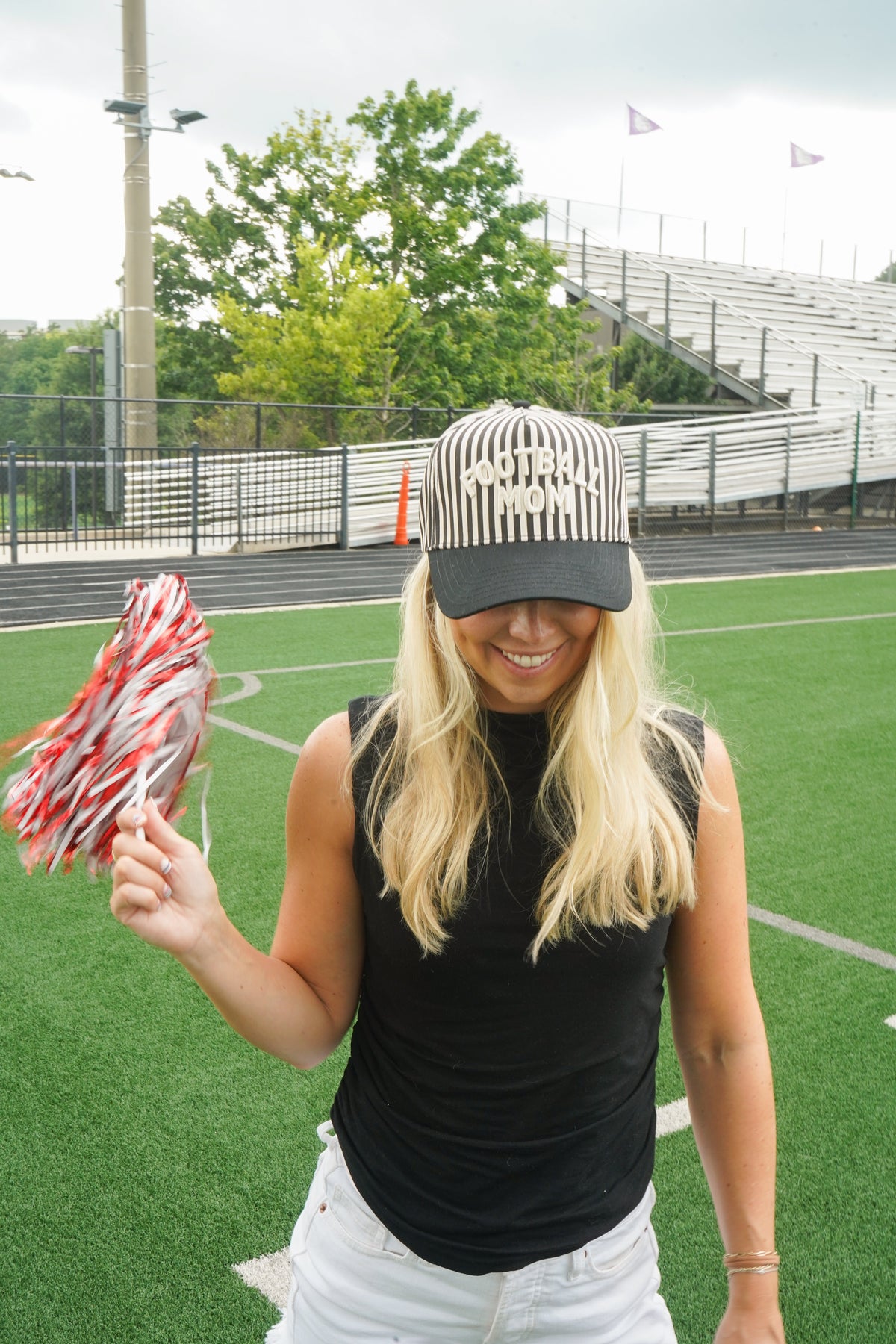 Football Mom - Stripe Trucker Hat by KenzKustomz, view 8