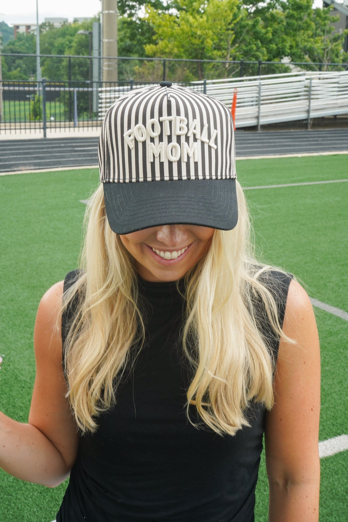 Football Mom - Stripe Trucker Hat by KenzKustomz, view 11