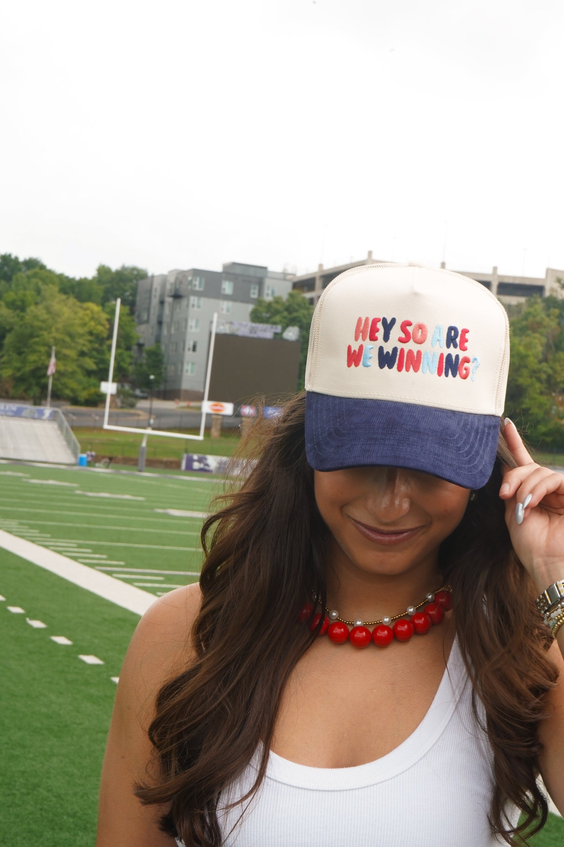 Hey So Are We Winning - Navy Corduroy Trucker Hat