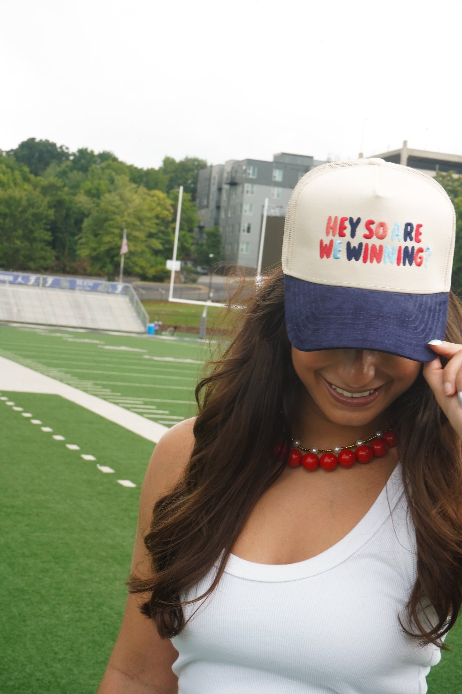 Hey So Are We Winning - Navy Corduroy Trucker Hat