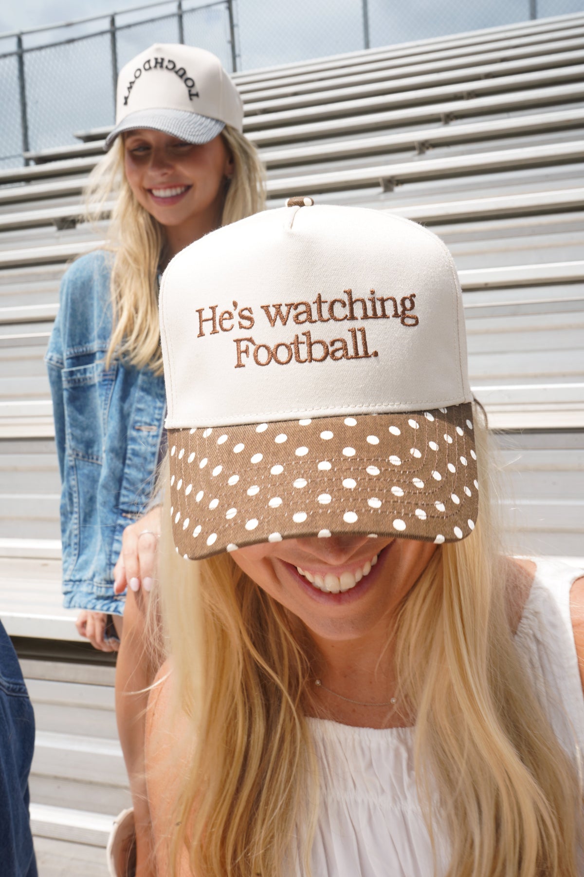 He's Watching Football - Brown Polka Dot Hat by KenzKustomz — product view 1