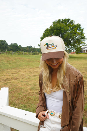 Lucky Duck - Brown Corduroy Trucker Hat