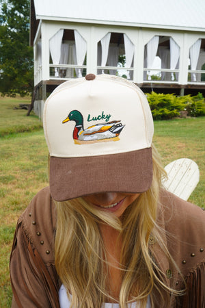Lucky Duck - Brown Corduroy Trucker Hat