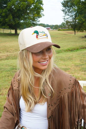 Lucky Duck - Brown Corduroy Trucker Hat