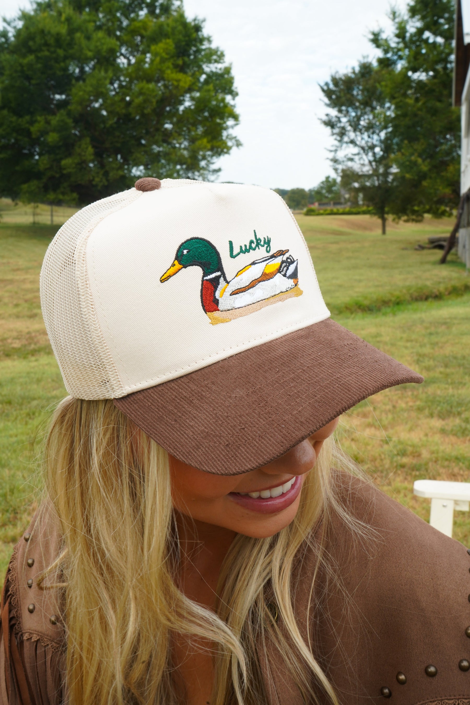 Lucky Duck - Brown Corduroy Trucker Hat