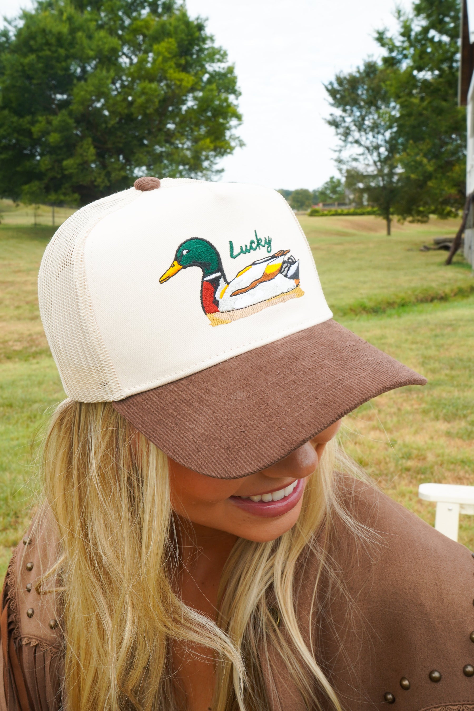 Lucky Duck - Brown Corduroy Trucker Hat