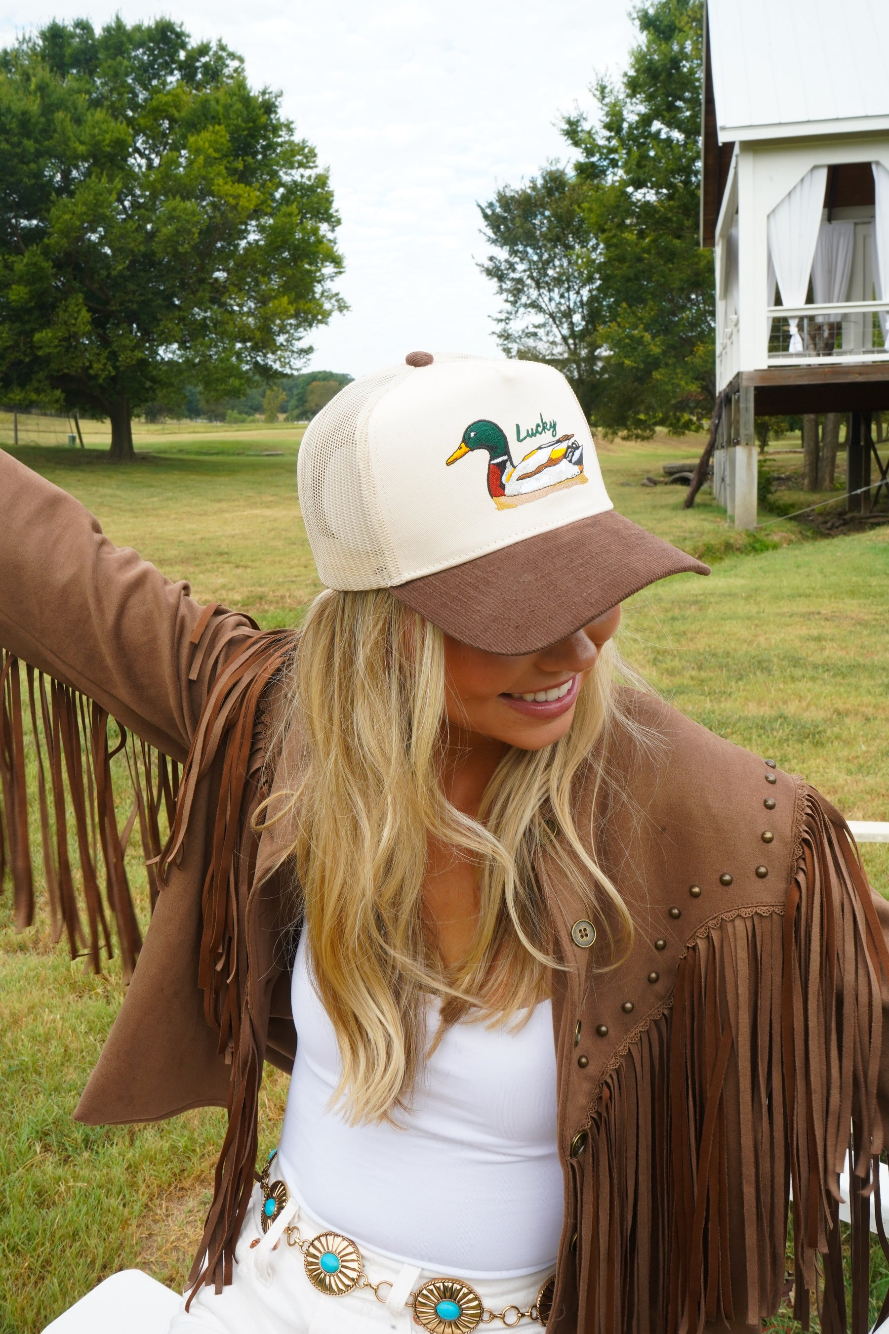 Lucky Duck - Brown Corduroy Trucker Hat