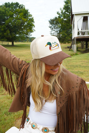 Lucky Duck - Brown Corduroy Trucker Hat