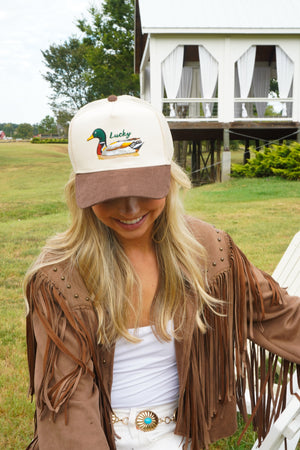 Lucky Duck - Brown Corduroy Trucker Hat