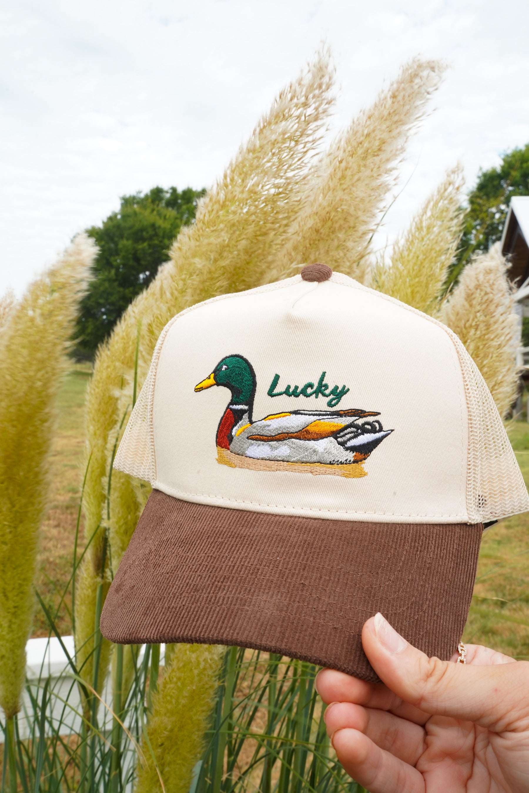Lucky Duck - Brown Corduroy Trucker Hat
