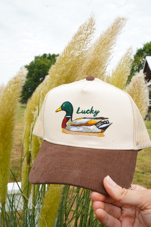 Lucky Duck - Brown Corduroy Trucker Hat