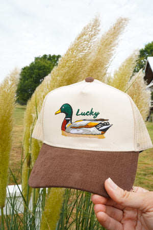 Lucky Duck - Brown Corduroy Trucker Hat
