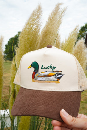 Lucky Duck - Brown Corduroy Trucker Hat