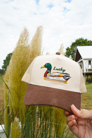 Lucky Duck - Brown Corduroy Trucker Hat