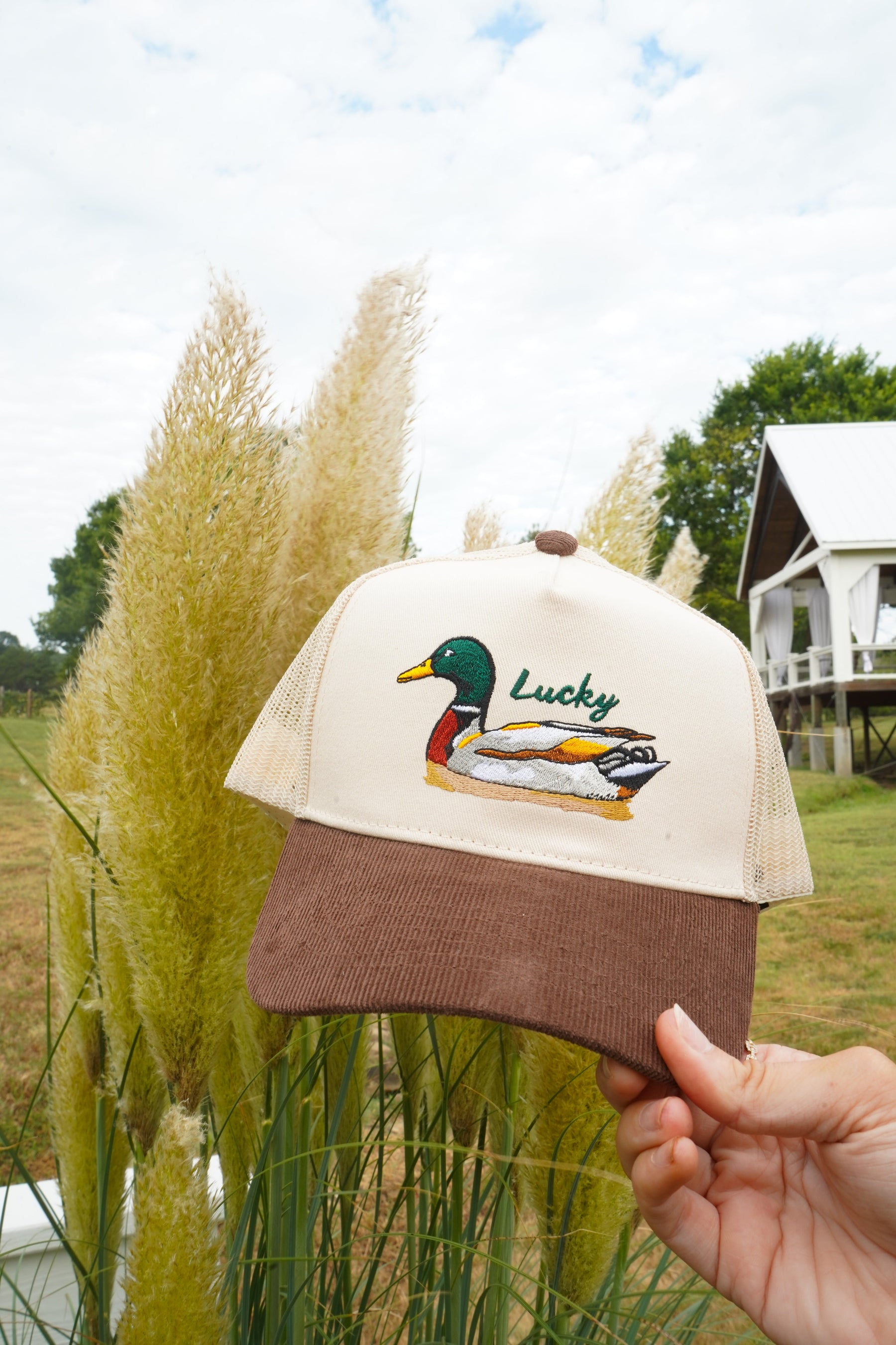 Lucky Duck - Brown Corduroy Trucker Hat