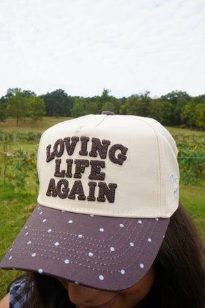 Loving Life Again - Brown & Blue Polka Dot Trucker Hat by KenzKustomz, view 7