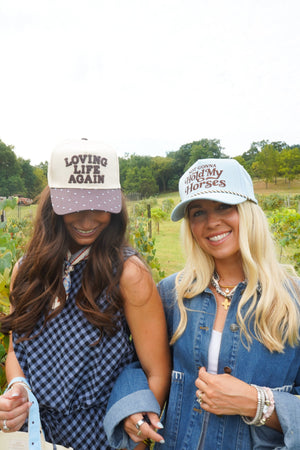 Loving Life Again - Brown & Blue Polka Dot Trucker Hat by KenzKustomz, view 17