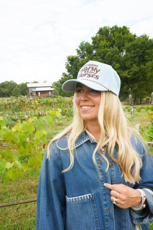 Hold My Horses - Denim Trucker Hat by KenzKustomz, view 6