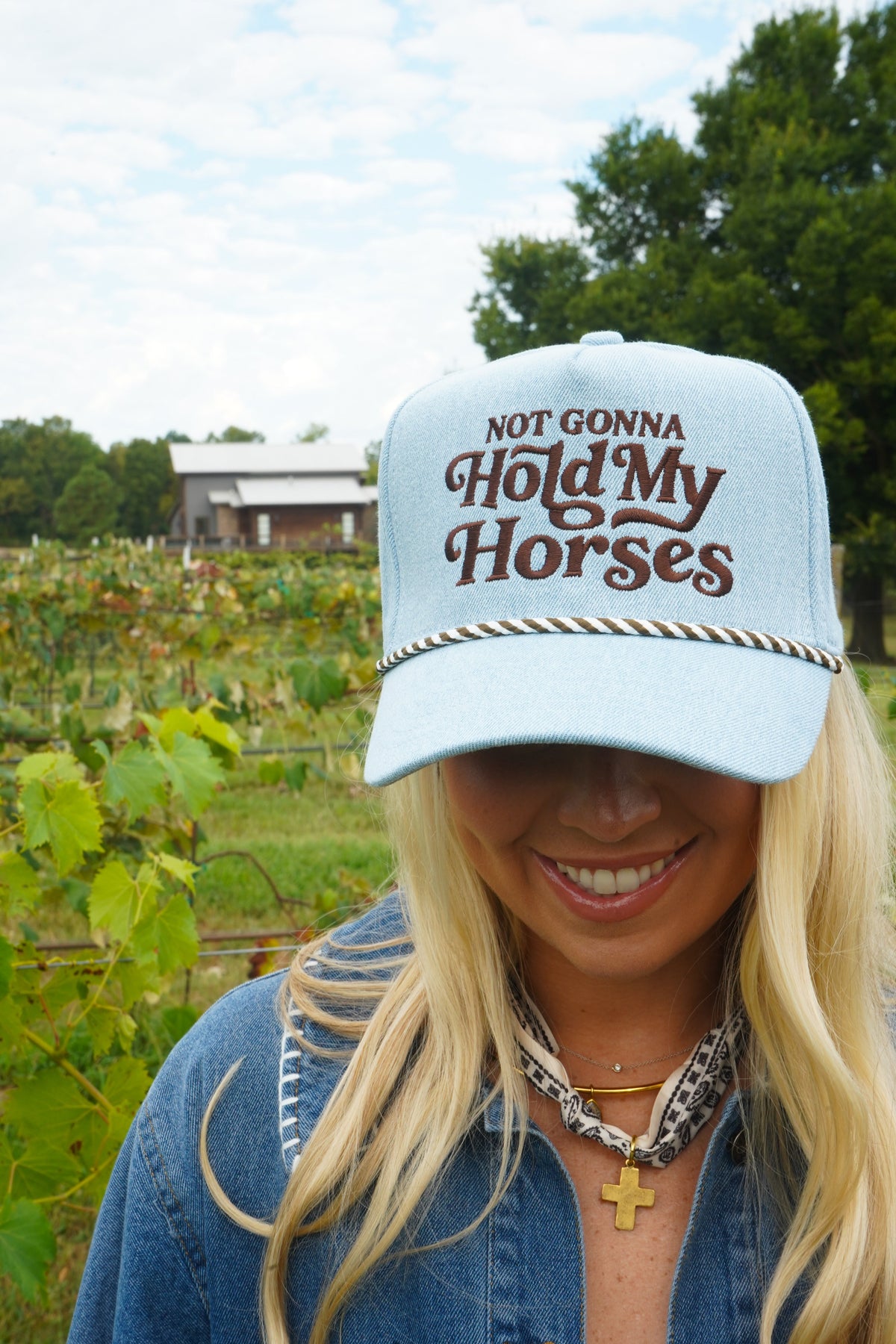 Hold My Horses - Denim Trucker Hat by KenzKustomz, view 5