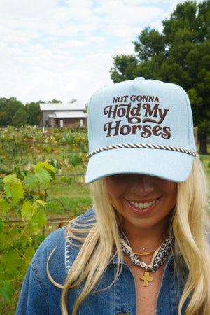 Hold My Horses - Denim Trucker Hat by KenzKustomz, view 4