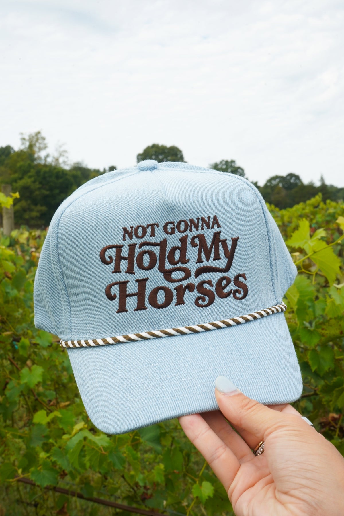 Hold My Horses - Denim Trucker Hat by KenzKustomz, view 2