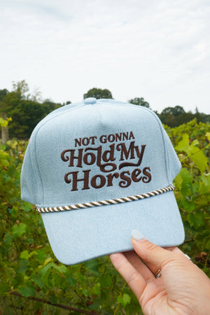 Hold My Horses - Denim Trucker Hat by KenzKustomz, view 2