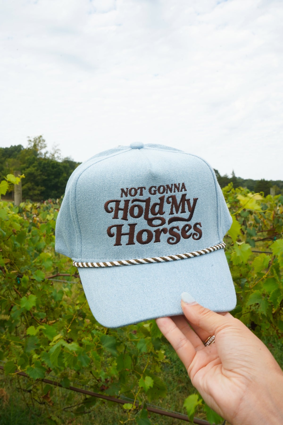 Hold My Horses - Denim Trucker Hat by KenzKustomz, view 1