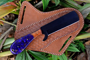 HAND FORGED Full Tang 1095 High Carbon Steel Bull Cutter Knife, Sharp Edge Knife+ Leather sheath, Hunting Knife, Cowboy Knife, Best Gift item, Gift for Husband, Wedding Gift, Birthday Gift, Black Coated Knives, Outdoor Knives, Gift for Loves one