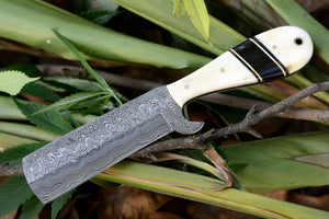 Handmade Damascus Bull Cutter Knife — Camel Bone & Buffalo Horn Handle