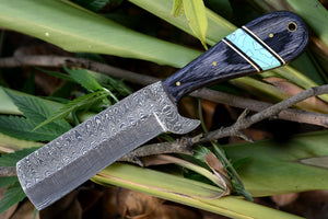 8.5" Inches HAND FORGED Full Tang Damascus Steel Bull Cutter Knife+ Leather sheath