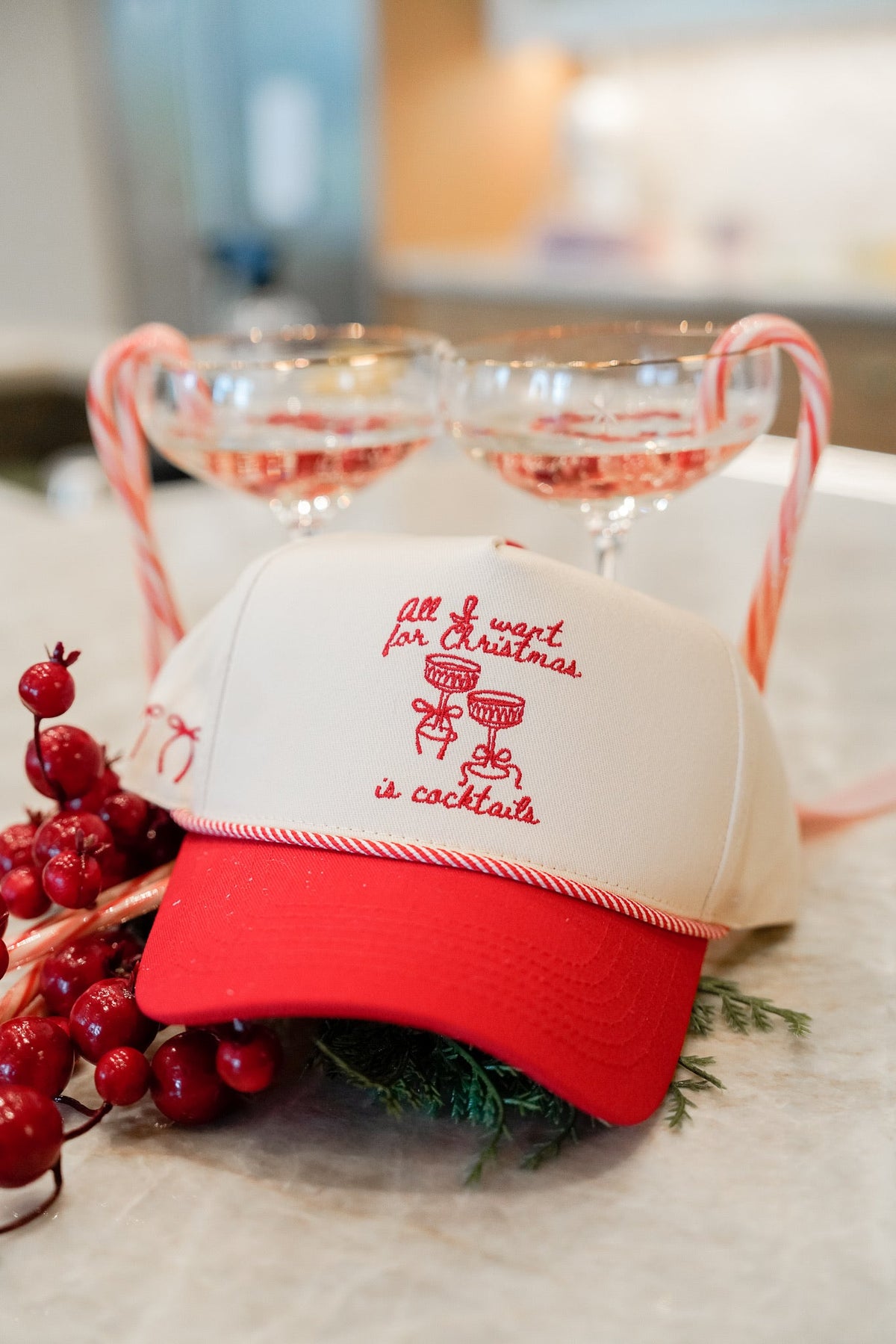 All I Want for Christmas is Cocktails - Red Vintage Trucker Hat by KenzKustomz, view 2