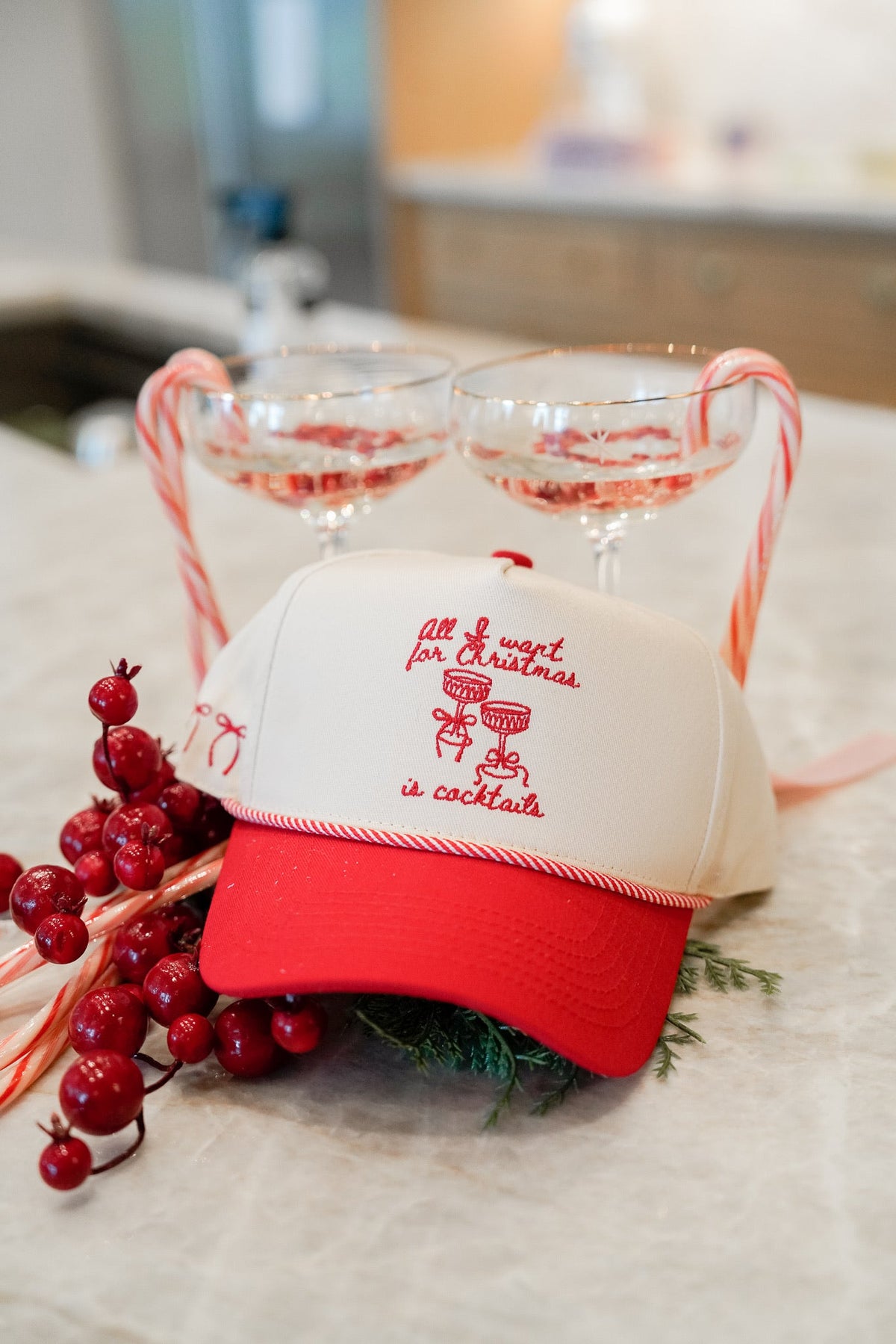 All I Want for Christmas is Cocktails - Red Vintage Trucker Hat by KenzKustomz, view 4
