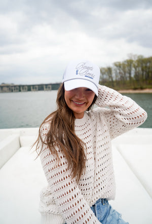 Boats & Beers - White Vintage Trucker Hat by KenzKustomz, Southern lifestyle apparel detail photo 2