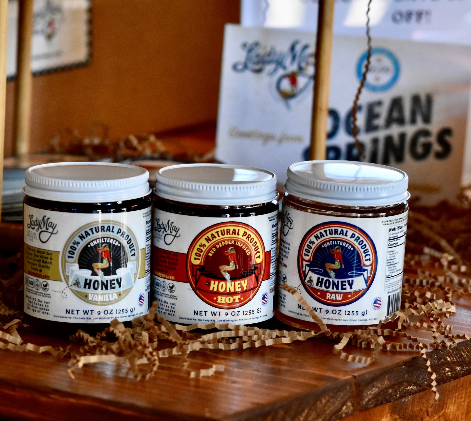 Honey Trio 3-Pack Gift Set - Raw, Hot & Vanilla Honey | Small Batch Farm Grown | Lady May