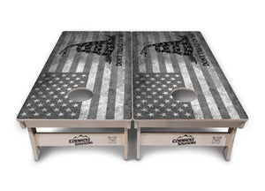 DTOM B&W Flag Cornhole Boards - Professional Tournament Series by Cornhole Solutions, custom cornhole board detail photo 2
